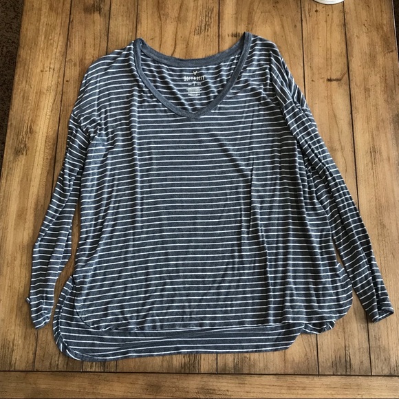 American Eagle Soft and Sexy Striped Shirt V neck - Picture 1 of 4